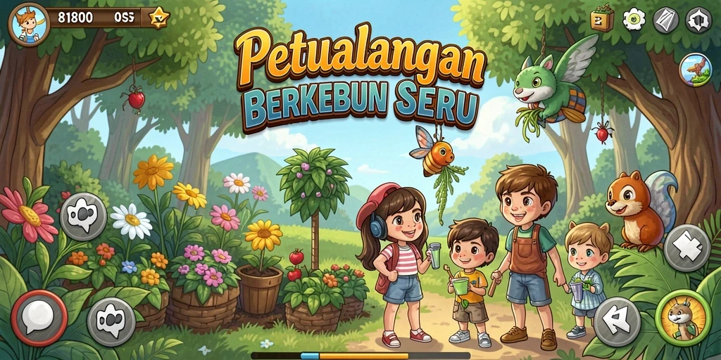 Gameplay seru dalam 8180 dengan aktivitas berkebun yang interaktif.