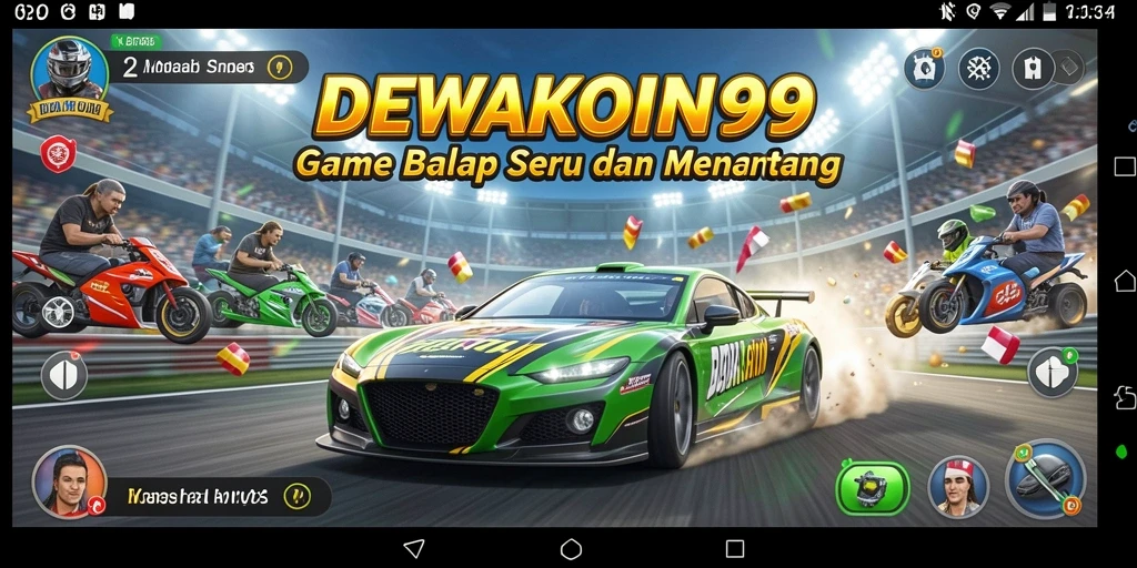 Tampilan gameplay seru DEWAKOIN99 saat balapan.