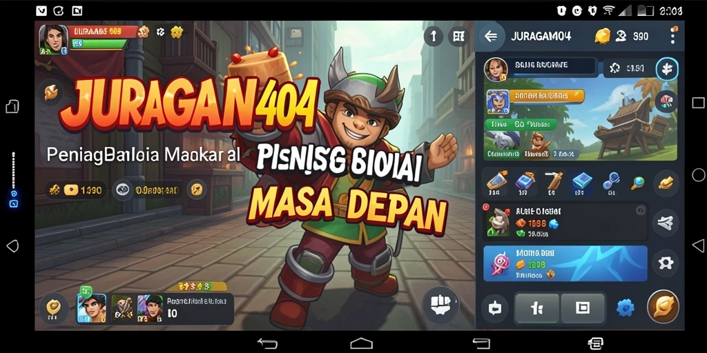 Gameplay menarik JURAGAN404 dengan visual warna-warni dan aktivitas bisnis.