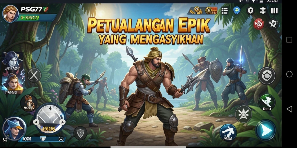 Screenshot utama PSG77 menampilkan aksi seru dalam gameplay petualangan.