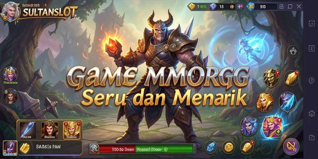 Screenshot permainan SULTANSLOT yang menggambarkan pertempuran epik dalam MMORPG.