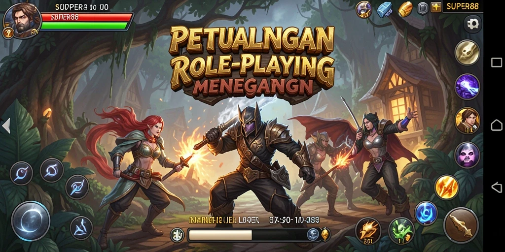 Tangkapan layar utama SUPER88 menunjukkan aksi pertarungan mendebarkan di dunia fantasi.