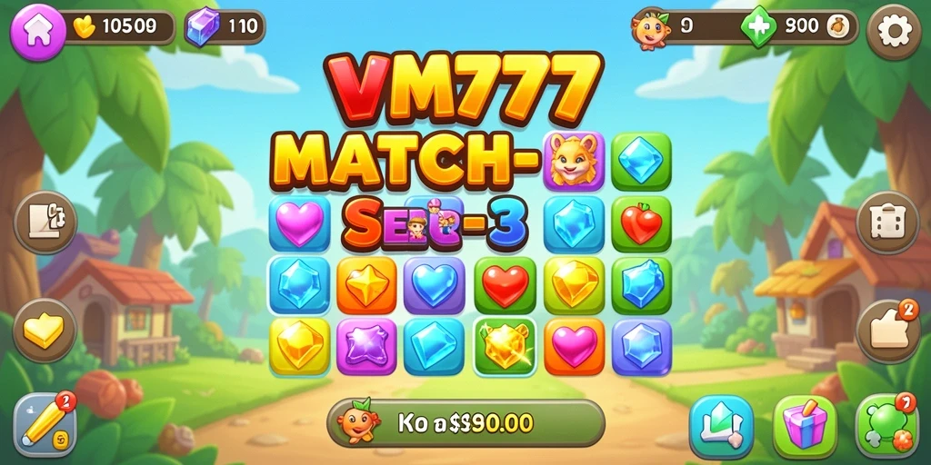 Tangkapan layar gameplay VM777 menampilkan aksi seru permainan Match-3.